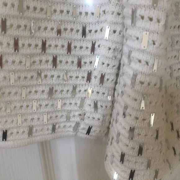 NWT Chico’s White and Silver Sequin Sammie 3/4 Sleeves Cardigan M - Picture 9 of 10